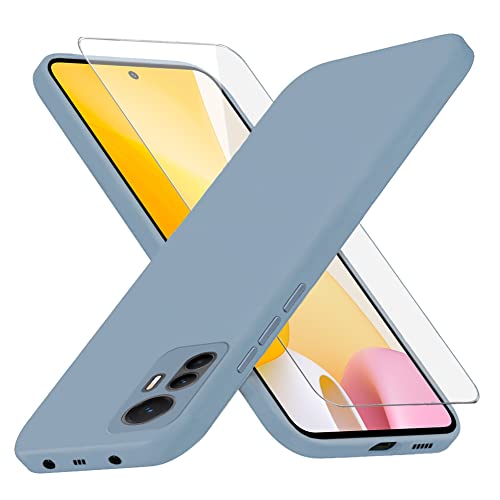 Richgle Kompatibel mit Xiaomi 12 Lite 5G Hülle & Glas Schutzfolie, Dünn Weich Silikon Hülle Handyhülle Schutzhülle Case Kompatibel mit Xiaomi 12 Lite 5G - Lavendel Grau RG81640 von Richgle