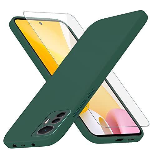 Richgle Kompatibel mit Xiaomi 12 Lite 5G Hülle & Glas Schutzfolie, Dünn Weich Silikon Hülle Handyhülle Schutzhülle Case Kompatibel mit Xiaomi 12 Lite 5G - Nachtgrün RG81638 von Richgle