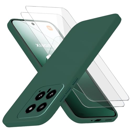 Richgle Kompatibel mit Xiaomi 14 Hülle & [2 Stück] Glas Schutzfolie, Dünn Weich Silikon Hülle Handyhülle Schutzhülle Case Kompatibel mit Xiaomi 14 - Nachtgrün RG82643 von Richgle