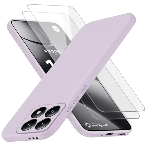 Richgle Kompatibel mit Xiaomi 14T Hülle & [2 Stück] Glas Schutzfolie, Dünn Weich Silikon Hülle Handyhülle Schutzhülle Case Kompatibel mit Xiaomi 14T - Hellviolett RG82864 von Richgle