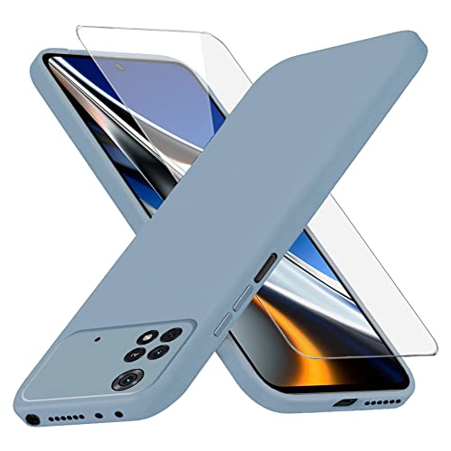 Richgle Kompatibel mit Xiaomi Poco X4 Pro 5G Hülle & Schutzfolie, Dünn Weich Silikon Hülle Handyhülle Schutzhülle Case Kompatibel mit Poco X4 Pro 5G - Lavendel Grau RG81499 von Richgle