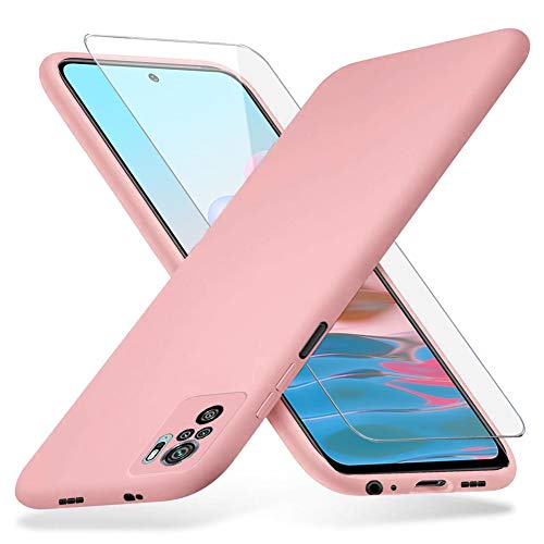 Richgle Kompatibel mit Xiaomi Redmi Note 10 / Redmi Note 10S Hülle & Schutzfolie, Dünn Weich TPU Silikon Hülle Handyhülle Schutzhülle Case Kompatibel mit Redmi Note 10 / 10S - Rosa RG81018 von Richgle