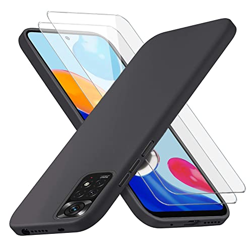 Richgle Kompatibel mit Xiaomi Redmi Note 11 / 11S Hülle & [2 Stück] Schutzfolie, Dünn Weich Silikon Hülle Handyhülle Schutzhülle Case Kompatibel mit Redmi Note 11 / 11S - Schwarz RG81434 von Richgle