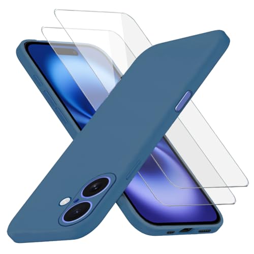Richgle Kompatibel mit iPhone 16 Hülle & [2 Stück] Glas Schutzfolie, Dünn Weich Silikon Hülle Handyhülle Schutzhülle Case Kompatibel mit iPhone 16 (6.1") - Blau RG82852 von Richgle
