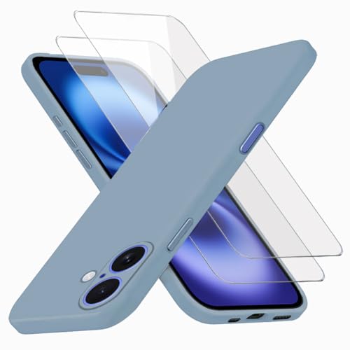 Richgle Kompatibel mit iPhone 16 Hülle & [2 Stück] Glas Schutzfolie, Dünn Weich Silikon Hülle Handyhülle Schutzhülle Case Kompatibel mit iPhone 16 (6.1") - Lavendel Grau RG82855 von Richgle