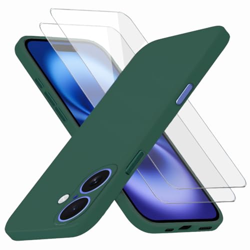 Richgle Kompatibel mit iPhone 16 Hülle & [2 Stück] Glas Schutzfolie, Dünn Weich Silikon Hülle Handyhülle Schutzhülle Case Kompatibel mit iPhone 16 (6.1") - Nachtgrün RG82853 von Richgle