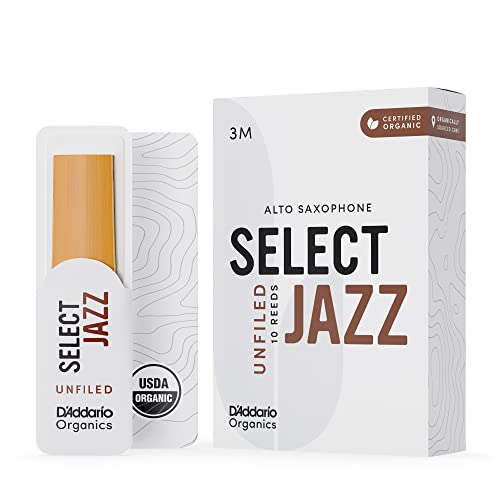 D'Addario Organisch Select Jazz Unfiled Alto Saxophon-Stimmzungen - Saxophonrohre - 3 Mittel, 10 Packung von D'Addario