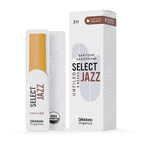 D'Addario Organisch Select Jazz Unfiled Baritone Saxophon-Stimmzungen - Saxophonrohre - Das erste und einzige Bio-Schilfrohr - 3 Hart, 5 Packung von Rico