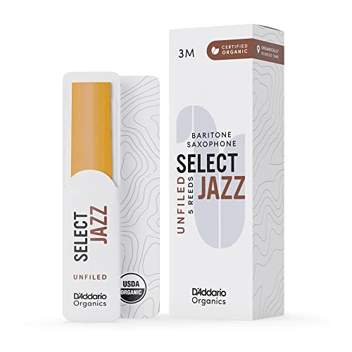 D'Addario Organisch Select Jazz Unfiled Baritone Saxophon-Stimmzungen - Saxophonrohre - Das erste und einzige Bio-Schilfrohr - 3 Mittel, 5 Packung von Rico
