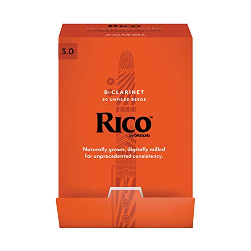 Rico by D'Addario Bb-Klarinettenblätter | Hochpräzise gefertigt | Böhm | Klarinettenblätter 3 Stärke | 50er-Packung | Warmer voller Ton | Angenehmes Spielgefühl von Rico