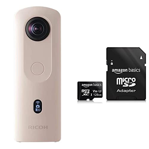 Ricoh Imaging Theta SC2 - BEIGE Kompaktkameras BEIGE & Amazon Basics - microSDXC-Speicherkarte, 128 GB, mit großem Adapter, A2, U3, lesegeschwindigkeit von bis zu 100 Mbit/s, Schwarz von Ricoh Imaging