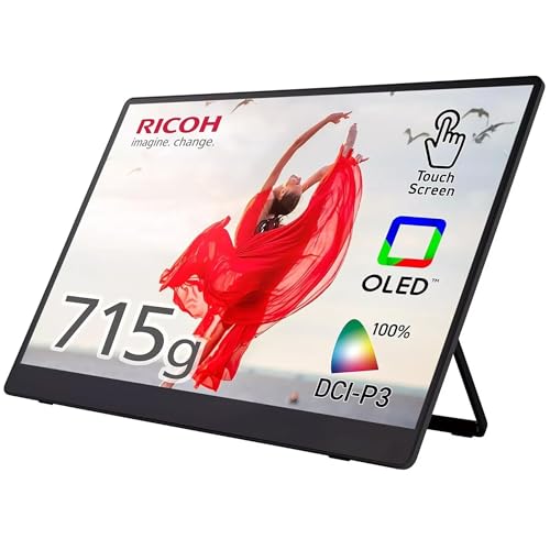 RICOH 150BW Mobiler Monitor - 15.6" OLED Portable Touchscreen Monitor, ultraleichter (715g), kabelloser Zweitbildschirm, DCI-P3, 2 integrierte Lautsprecher, Gehärtetes Glas, AF-Beschichtung von Ricoh