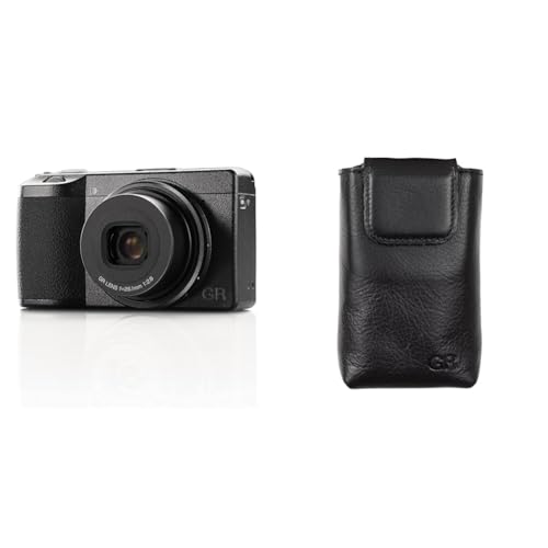 Ricoh GR IIIx Digitalkamera [Brennweite 40 mm] & Weiche Tasche aus echtem Leder GC-12 [Kompatible Modelle: GR III, GR IIIx] [Geschmeidige Luxustasche aus echtem Leder mit Pferdeleder], 30486, Schwarz von Ricoh