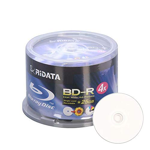 RITEK Ridata Blu-ray (BD-R) weiß Inkjet Hub bedruckbar 4 x BD-R Medien 25 GB 50 Pack in Cake Box (bdr-254-rdiwn-cb50) von Ridata