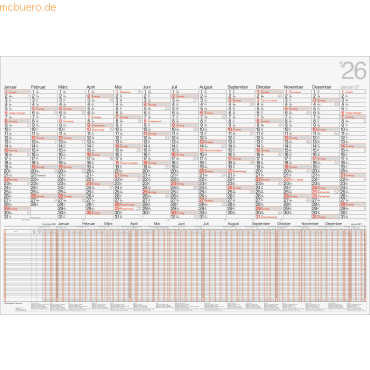 5 x Rido Wandkalender Modell Kombi 98x68,5cm 1 Seite = 13 Monate 2026 von Rido