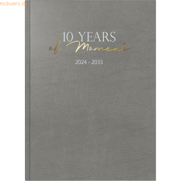 Rido Buchkalender 10-Jahre 2024-2033 A4 Kusntleder grau von Rido
