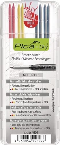 Pica Minenset -Dry 4x schwarz,2x rot,2x gelb feucht abwischbar 8 Minen/Set 4020 von Riebensahm