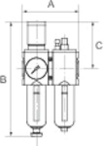 Wartungseinheit 2-tlg. »FUTURA« mit Metallbehälter, Sichtrohr und Mano, BG 2, G 1/2, Regelbereich 0,2-4 bar, Kondensatablass: VA von Riegler