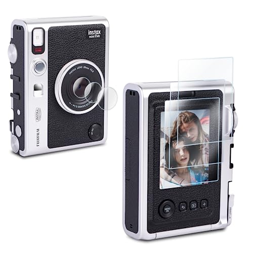 Rieibi (3+3Pack) Displayschutzfolie für Fujifilm Instax Mini EVO Kamera LCD + Objektiv PET Flim, 0,25 mm 9H Härte gehärtete Glasfolie für Fujifilm Instax Mini Evo von Rieibi