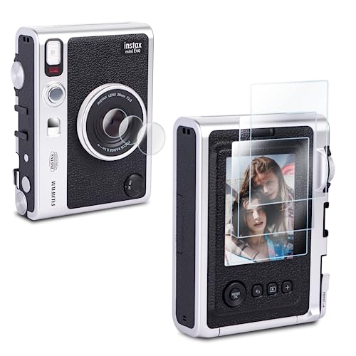 Rieibi (3+3Pack Displayschutzfolie für Fujifilm Instax Mini EVO Sofortbildkamera LCD + Objektiv PET Flim, 0,25 mm 9H Härte gehärtetes Glasfolie für Fujifilm Instax Mini Evo von Rieibi