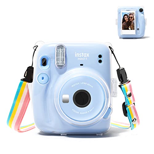 Rieibi Mini 11 Tasche - Transparent Schutzhülle für Fujifilm Instax Mini 11 Sofortbildkamera - Crystal Hard PC Cover mit abnehmbarem Schultergurt - Transparent von Rieibi