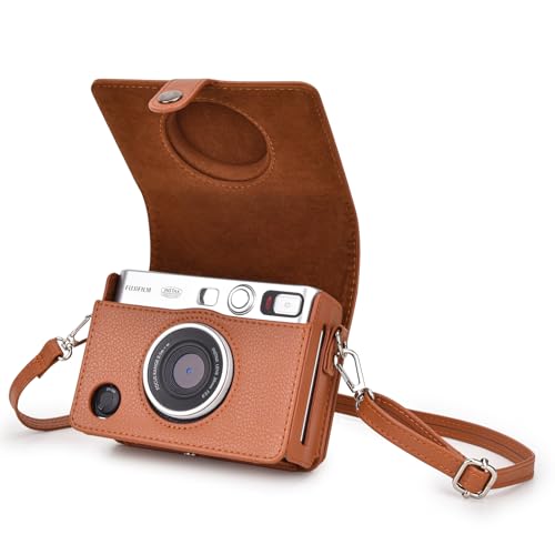 Rieibi Mini EVO Kameratasche, Vintage PU Leder Hülle Schutzhülle für Fujifilm Instax Mini EVO Sofortbildkamera mit abnehmbarem Schultergurt von Rieibi