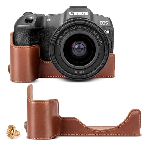 Rieibi R8 Halbtasche, handgefertigte PU-Leder-Halbkameratasche für Canon EOS R8 Kameraschutzhülle, Kaffee von Rieibi