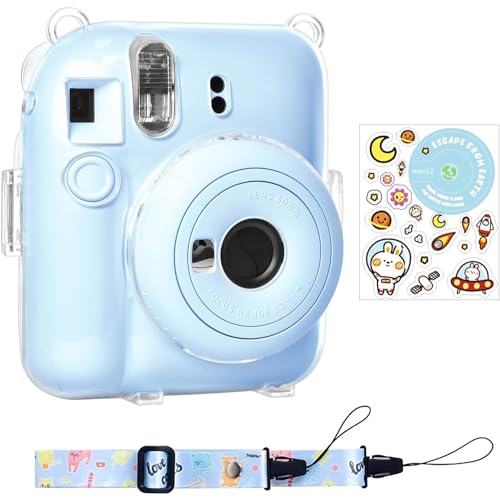 Rieibi Tasche für Fuji Instax Mini 12, Polaroid Hülle für Fujifilm Instax Mini 12 Sofortbildkamera, Schultergurt und schönem Aufkleber für Instax Mini 12 – Blau von Rieibi