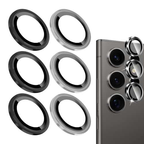 2-Sätze Kompatibel mit Samsung Galaxy A55 5G Kameraschutz Gehärtetes Glas Schutzfolie 9H Kratzfest, Fingerprint, Verschleißfest Metall Adleraugen Linsenfolie (Silber/Schwarz) von Rienan
