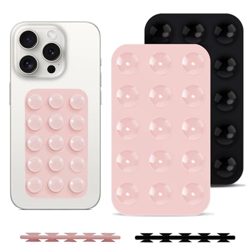 2 Stück Beidseitig Handy Saugnapf Halterung, Vielseitig Handy Saugnapf, Selbst-Klebend Saugnapf Handyhülle, Handsfree Handyhülle Saugnapf Anwendbar auf iPhone und Android (Rosa+Schwarz) von Rienan