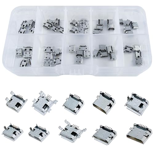 Rierousy 50 Stück Micro USB Buchse Stecker, 5-Pin DIP 180 Grad 10 Modelle 5pcs von jedem Typ Verbinder Set für Telefon, Löten Reparatur USB Ersatz Adapter Rierousy 50 Stück Micro USB Buchse Stecker, 5-Pin DIP 180 Grad 10 Modelle 5pcs von jedem Typ Verbinder Set für Telefon, Löten Reparatur USB Ersatz Adapter von Rierousy
