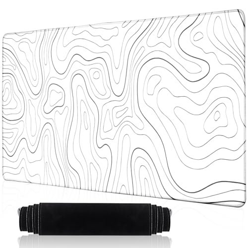 Rierousy Mousepad XXL Mauspad Gaming 900x400mm, Mousepad Gaming mit Flüssigdesign und Hochauflösende Muster, rutschfeste Schreibtischunterlage, Weiß von Rierousy