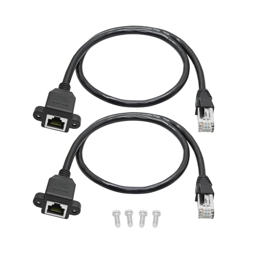 2Pcs Cat6 Ethernet-Verlängerungskabel 1FT, RJ45 Stecker zu Buchse Ethernet Panel Mount mit Schraube Verlängerung abgeschirmtes Kabel, Kompatibilität Cat5e, Cat5, für PC, Laptop, Netzwerk-Switch etc von Riertostng