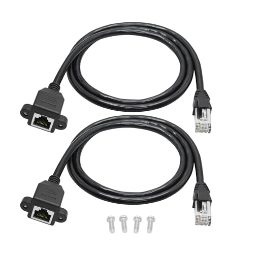 2Pcs Cat6 Ethernet-Verlängerungskabel 2FT, RJ45 Stecker zu Buchse Ethernet Panel Mount mit Schraube Verlängerung abgeschirmtes Kabel, Kompatibilität Cat5e, Cat5, für PC, Laptop, Netzwerk-Switch etc von Riertostng