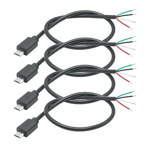 4Pcs kurze Micro USB männlich 4 Pin Bare Wire 11inch, 24AWG USB 5V/2A 4 Pin Pigtail Open End Strom- und Datenkabel, für USB Geräte installiert oder Ersatz Reparatur DIY Kabel von Riertostng
