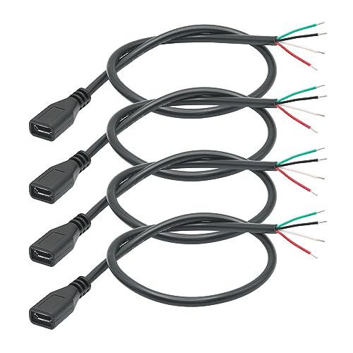 4Pcs kurze Micro USB weiblich 4 Pin Bare Wire 11inch, 24AWG USB 5V/2A 4 Pin Pigtail Open End Strom und Daten Kabel, für USB-Geräte installiert oder Ersatz Reparatur DIY Kabel von Riertostng