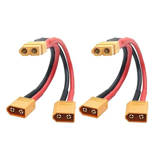 Kurzes XT60 Parallel-Akku-Anschlusskabel, 14AWG 1 Buchse zu 2 männlichen Y-Splitter-Adapterkabel, 10cm/3.93inch für RC Multicopter Quadcopter(2Pcs) von Riertostng