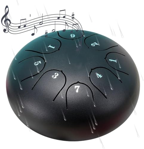 Chakra Drum for Rain,Rain Drum for Outside,Steel Tongue Drum Rain Chime Waterproof,Rain Drum Instrument,Mini Handpan Drum Instrument,Steel Tongue Drum 6 Inches 8 Notes,Mini Handpan Drum (Black) von Rietoiu