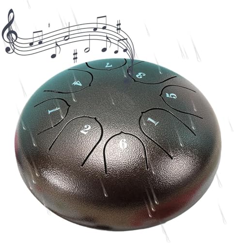 Chakra Drum for Rain,Rain Drum for Outside,Steel Tongue Drum Rain Chime Waterproof,Rain Drum Instrument,Mini Handpan Drum Instrument,Steel Tongue Drum 6 Inches 8 Notes,Mini Handpan Drum (Brown) von Rietoiu