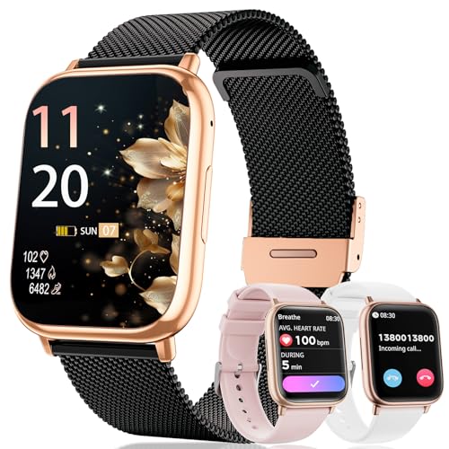 RifePhi SmartWatch Damen mit Telefonfunktion, 1,83" Uhr mit /SpO2/Menstruationszyklus 24H Herzfrequenz/Schlafmonitor/IP68 Wasserdicht/Fitness Tracker/für iOS Android (Schwarz Gold) von RifePhi