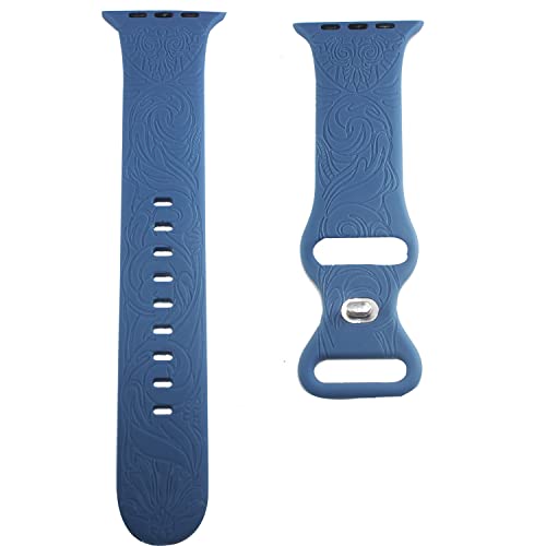 Rifyta Armband Kompatibel mit Apple Watch Armband 42mm 44mm 45mm 49mm, Weiches Silikon Elegantes Blumenmuster Armband für iWatch Series SE 8 7 6 5 4 3 2 1 (42/44/45mm, blau) von Rifyta