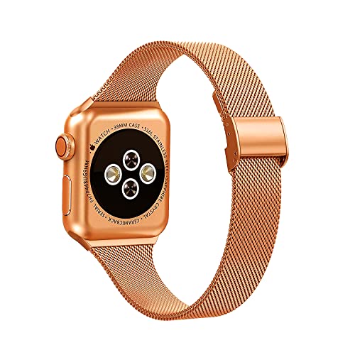 Rifyta für Apple Watch Armband 44mm /42mm, für Apple Watch 7 Armband 45mm, für Apple Watch SE 44mm Armband, Edelstahl Metall Armband für iWatch Armband Series 7/6/SE/5/4/3/2/1(Roségold) von Rifyta