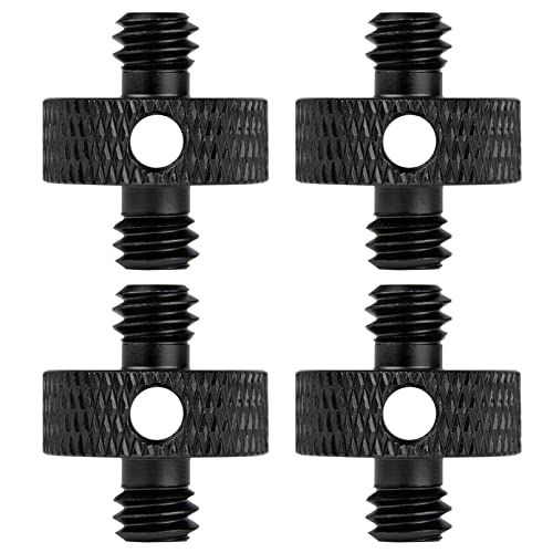 Rigych 14 Stecker auf 14 Stecker Stativ Gewinde Schraubadapter mit Loch für Kamera, Mikrofon & Lichtständer - 4 Stück, Schwarz, 1/4 Zoll männlich auf 1/4 Zoll männlich Gewinde von Rigych