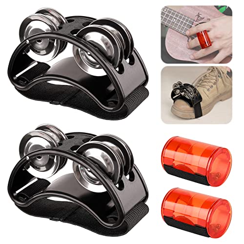 Rigych 2 Set Fuß-Tamburin-Shaker & Rhythmus-Finger-Shaker mit elastischem Gurt, Percussion-Musikinstrument-Set für Ukulele, Gitarre, Trommel, Mandoline, Banjo von Rigych