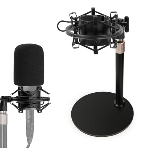 Rigych AT2020 Tisch Mikrofonständer, Einstellbare Mikrofonhalter Mit Mikrofon Spinne, Pop Filter Windschutz, Gewichtete Metallbasis, Für Audio Technica AT2020 AT2020USB AT2020USB+ AT2035 Mikrofon von Rigych