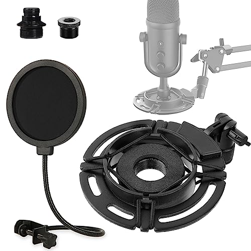 Rigych Mikrofon Shock Mount für Razer Seiren V2 Pro Mic, Professionelle Mikrofonspinne Halterung Clip mit Pop-Filter und 5/8 auf 3/8 Schraube Adapter für Studioaufnahmen und Streaming von Rigych