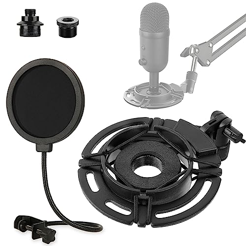 Rigych Mikrofon Shock Mount für Razer Seiren V2 X Mic, Professionelle Mikrofonspinne Halterung Clip mit Pop-Filter und 5/8 auf 3/8 Schraube Adapter für Studioaufnahmen und Streaming von Rigych