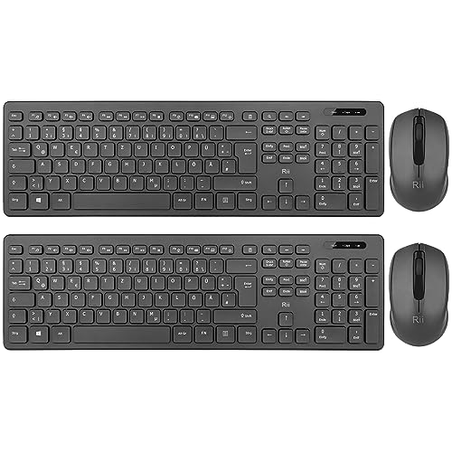 【2-Pack】 Rii Tastatur Maus Set kabellos, Funktastatur mit Maus, Wireless Keyboard and Mouse, Für PC/Laptop/Windows/Smart TV, Deutsches Layout - schwarz von Rii