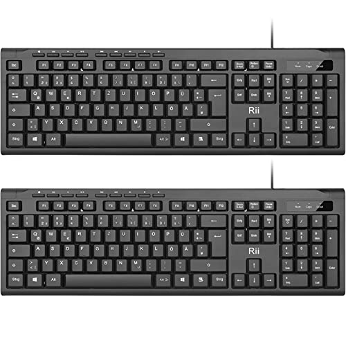 Rii （2-Pack） Tastatur USB, Kabelgebundene Tastatur PC, Business Slim Tastatur mit Kabel für Mac/PC/Tablet/Windows/Android/Microsoft, QWERTZ Deutsches Layout -Zweierpack von Rii