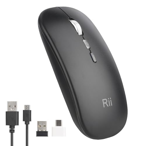 Rii Bluetooth Maus Kabellos, Dual Mode Funkmaus für Laptop, Kabellose Maus Bluetooth mit 800/1200/1600 DPI, Computer Maus Kabellos mit Wiederaufladbare(BT5.0+2.4Ghz) von Rii